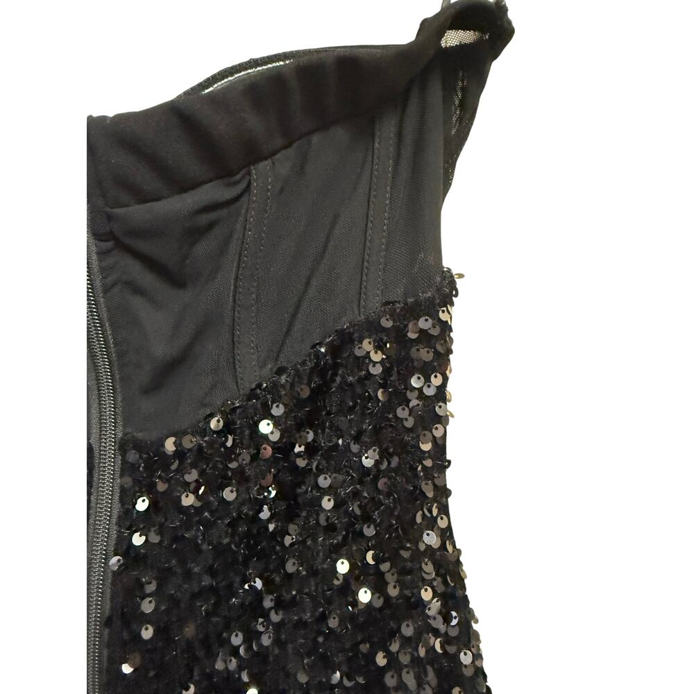 FASHION NOVA ASYMETRICAL BLACK SEQUIN CORSET BUSTIER MINI DRESS MEDIUM PARTY - Picture 3 of 7
